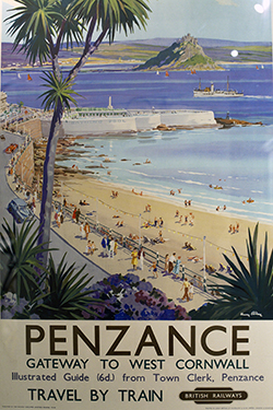 UK - Cornwall - Detail of an early railway painting at the Penlee House Gallery