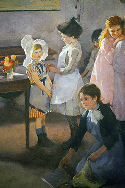 UK - Cornwall - Details of the painting School is Out by Elizabeth Adele Forbes at the Penlee House Gallery, Penzance